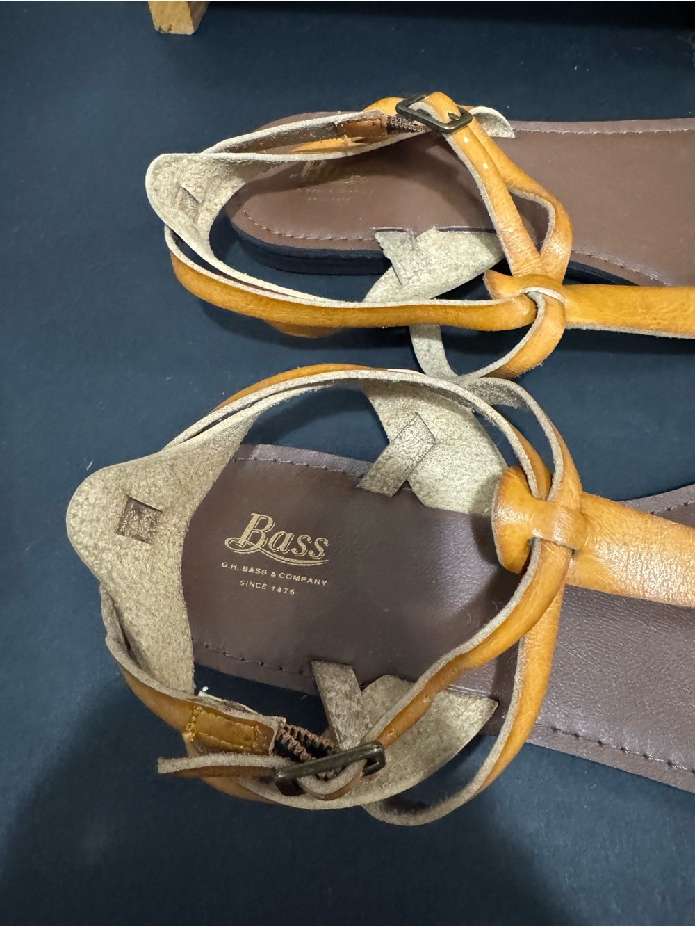 G.H. Bass & Co. Brown and Tan Leather T-Strap Sandals - Picture 2 of 4